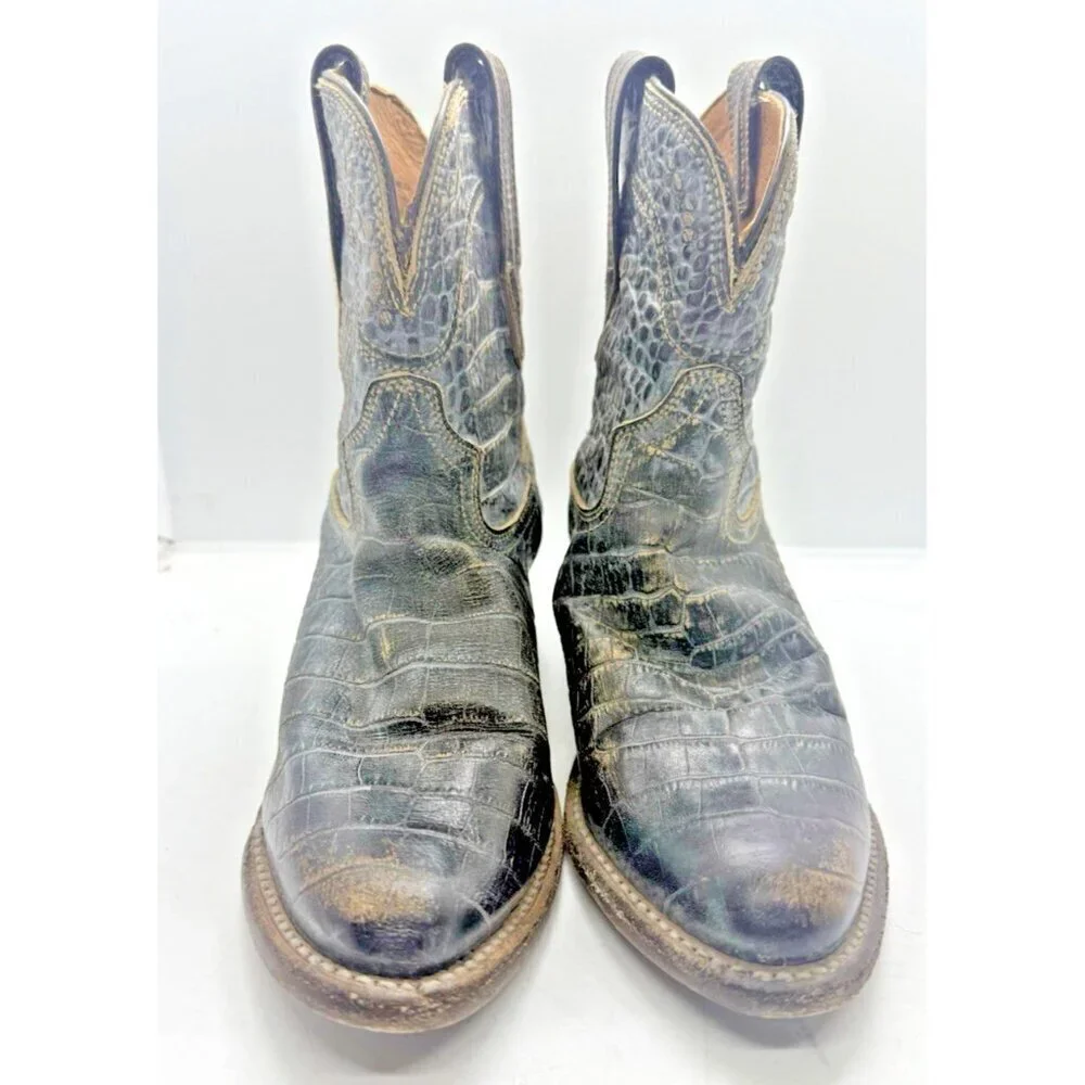Freebird Zamora Bootie Crocodile Print Leather Western Pull On Women Size 7 Gray